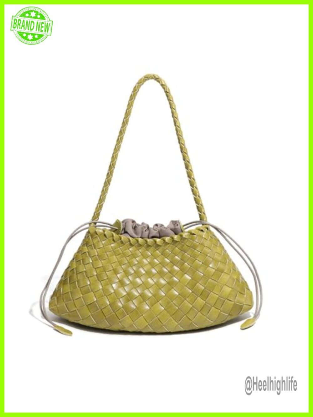 Woven Vegan Leather Hobo Shoulder Bag Drawstring Tote